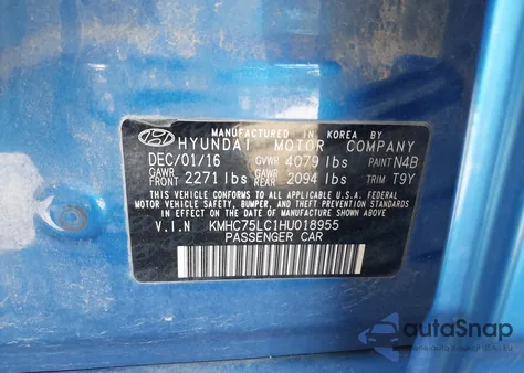 2017 Hyundai Ioniq Hybrid Sel z USA, uszkodzony, nr VIN KMHC75LC1HU018955